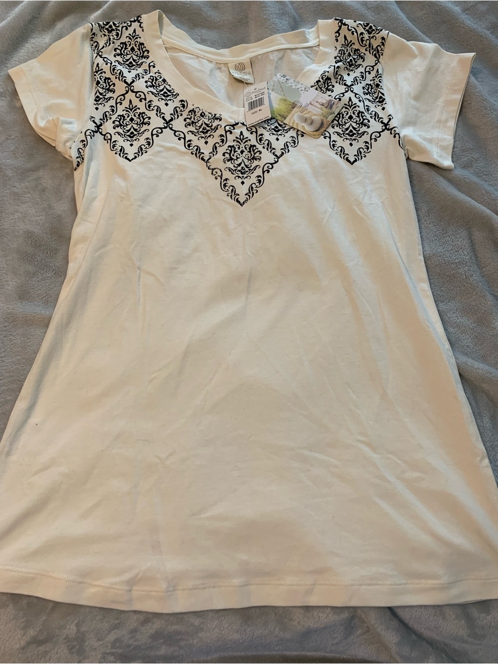 Women’s Cream Short-Sleeve Top with Black Damask Print balance collection xl